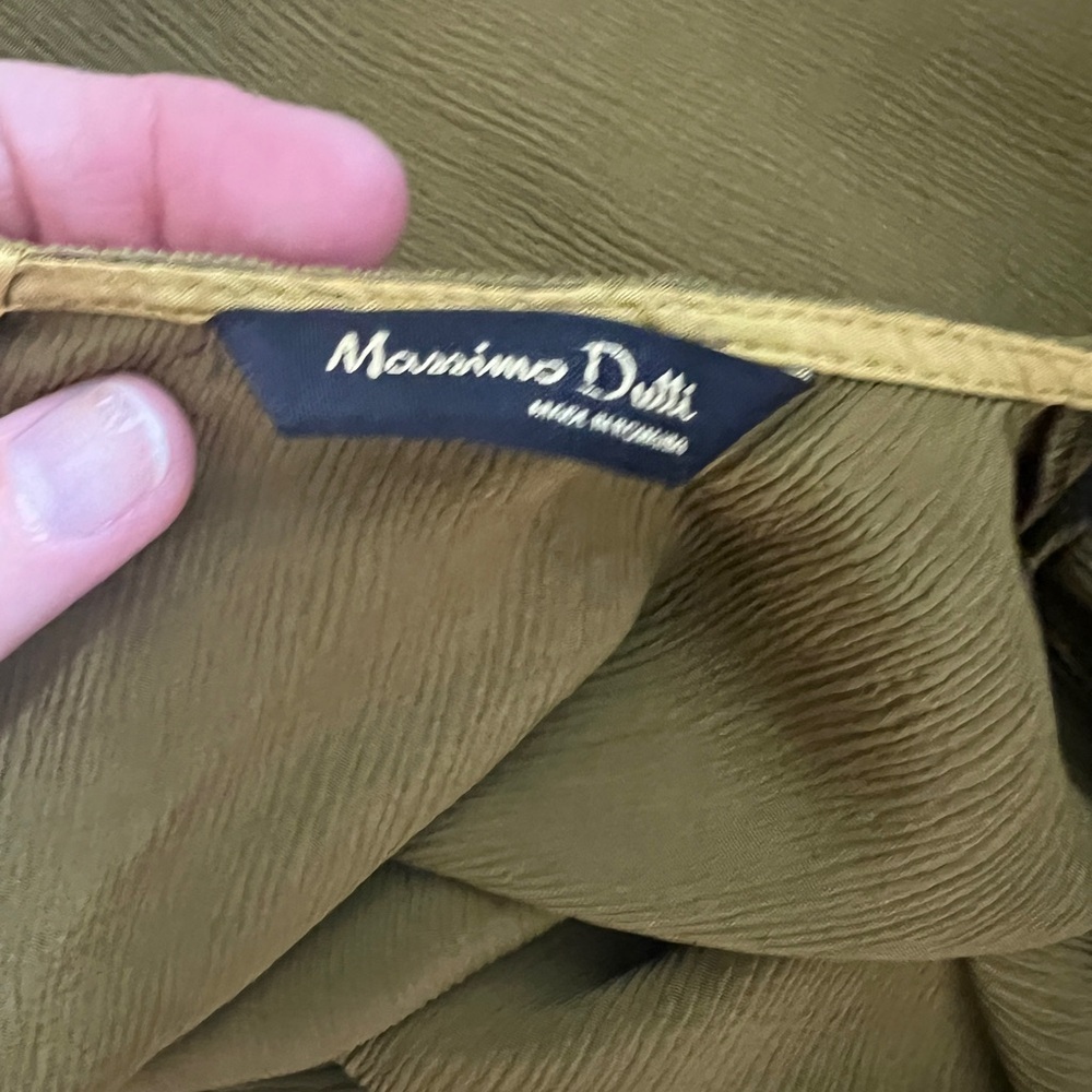 Massimo Dutti Size 4 Olive Green Chic Minimalist Textured Knee Length Dress‎ - Picture 8 of 9
